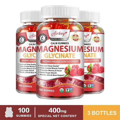Magnesium Glycinate Gummies - Calm, Relieves Stress, Promotes Sleep, Support Memory, Concentration & Muscle Spasms
