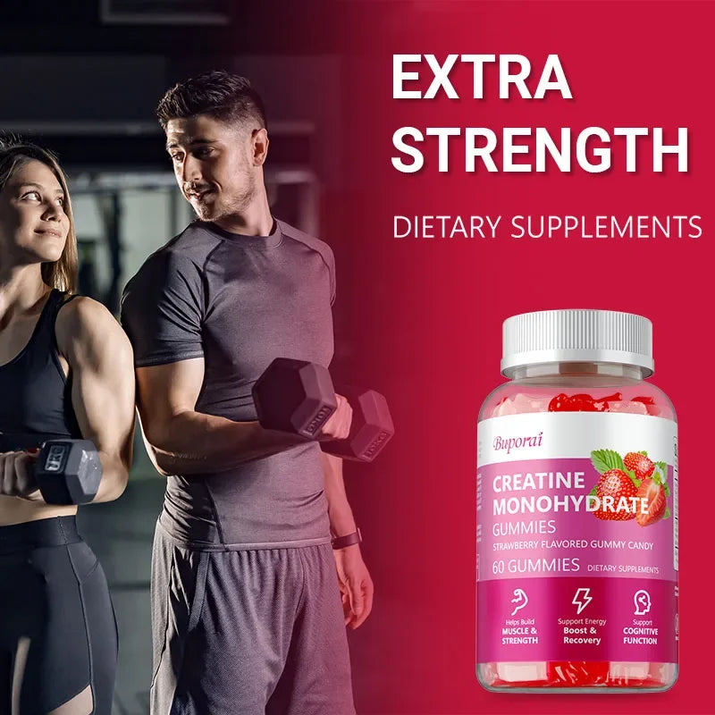 Creatine Monohydrate Gummies - Increase Lean Muscle, Natural Energy & Cognitive Function, Relieve Muscle Soreness, Gluten Free