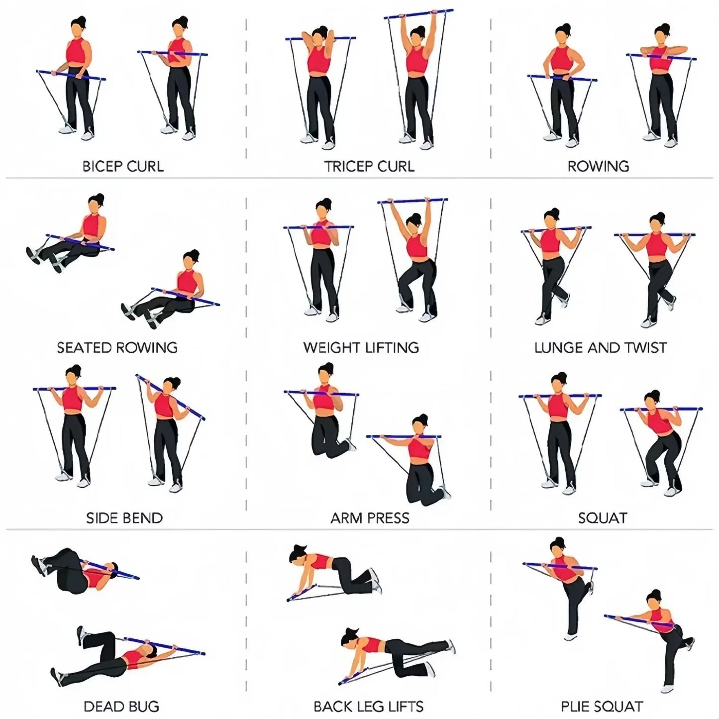 Portable Yoga Pilates Bar Stick with Resistance Band Home Gym Muscle Toning Bar Fitness Stretching Sports Body Workout Exercise