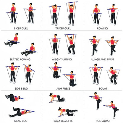 Portable Yoga Pilates Bar Stick with Resistance Band Home Gym Muscle Toning Bar Fitness Stretching Sports Body Workout Exercise